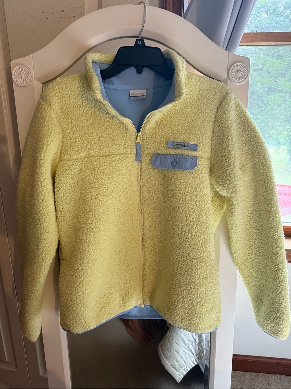 Columbia PFG Fleece Sherpa Jacket Yellow with Blue Accents Medium